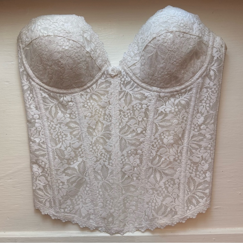 Elegant vintage White Lace Bustier strapless/ halter strap 90s corset
